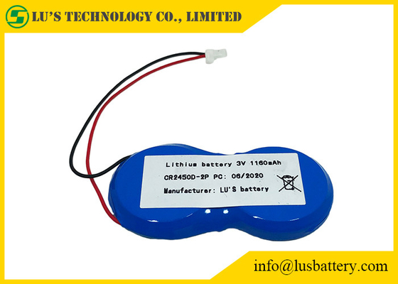 3.0v 1200mah Lithium Coin Battery 65mm Wires CR2450 With JST Connector