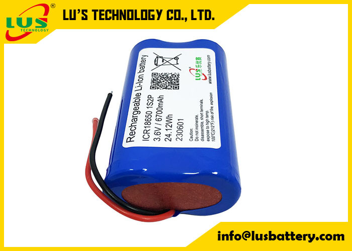 1S2P Li Ion Rechargeable Battery Pack ICR18650 INR18650 Li-Ion Battery 3.7v 3.6V 6700mah Lithium Battery Pack